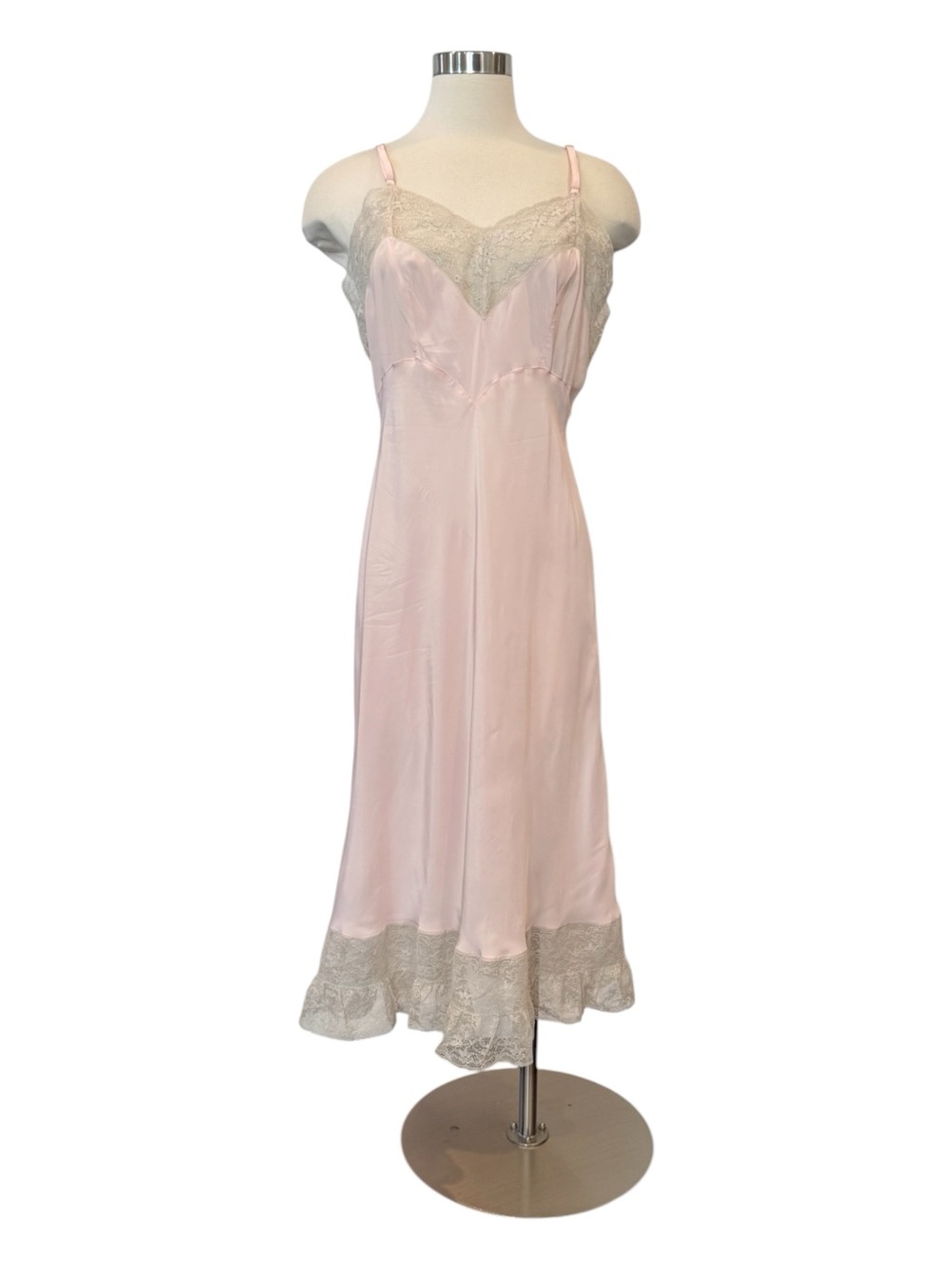 1940s Silky Rayon Pink Ivory Lace Skycharmer Skylon Vintage Full Slip Dress 18 L - Picture 6 of 13